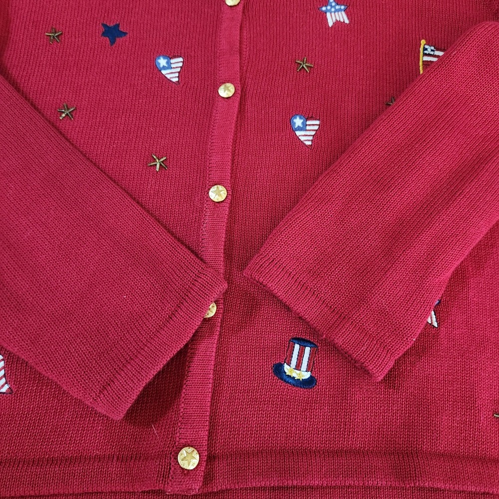 Croft & Barrow Lrg 4th of July Embroidered Button Cardigan‎ Vintage Patriotic - Picture 3 of 13